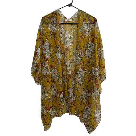 Y2K Boho Floral Kimono Cardigan Mudd Sheer Yellow One Size - Picture 1 of 5